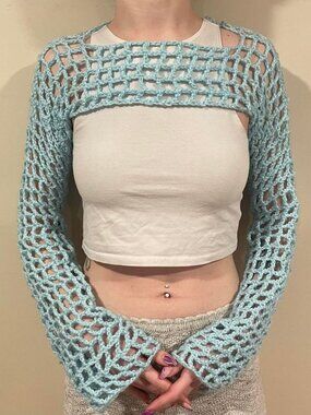Baby Blue Mesh Crochet Shrug